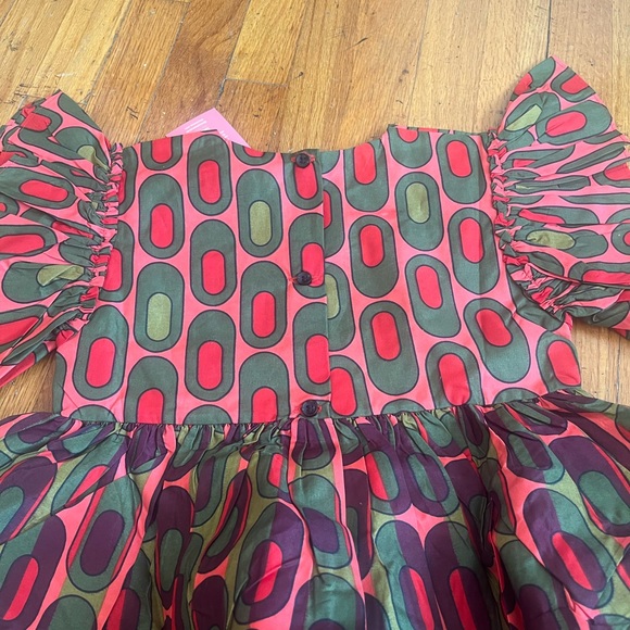 Elisamama size 8 Years Nigerian Green Red Print Ruffle Sleeve NWT Dress African - Picture 6 of 7